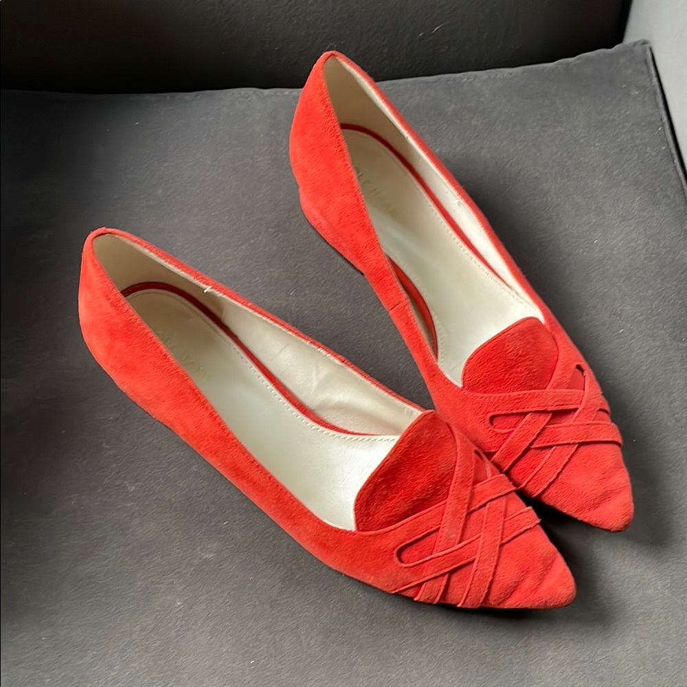Cole Haan Red Flats with Elegant Cutout Design